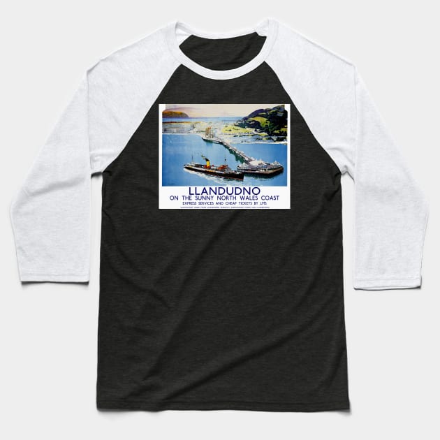 Vintage British Railways Travel Poster for Llandudno Baseball T-Shirt by Random Railways